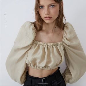 COPY - Zara Voluminous Crop Top Puff Sleeves in Beige